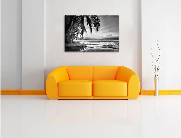 Pixxprint Romantischer Karibikstrand / 100x70cm Leinwandbild bespannt auf Holzrahmen/Wandbild Kunstd