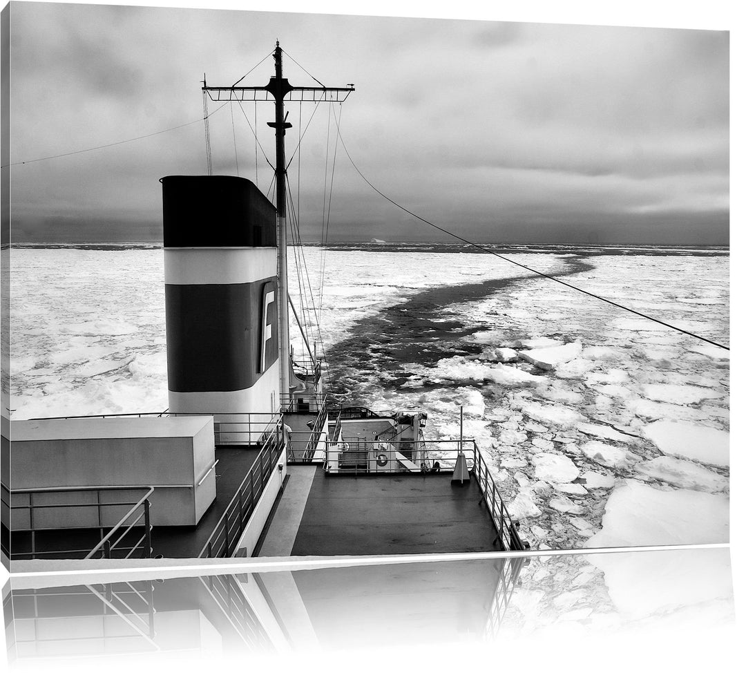 Pixxprint riesiges Schiff in Eisdecke 100x70cm Leinwandbild Wandbild Kunstdruck, 100x70