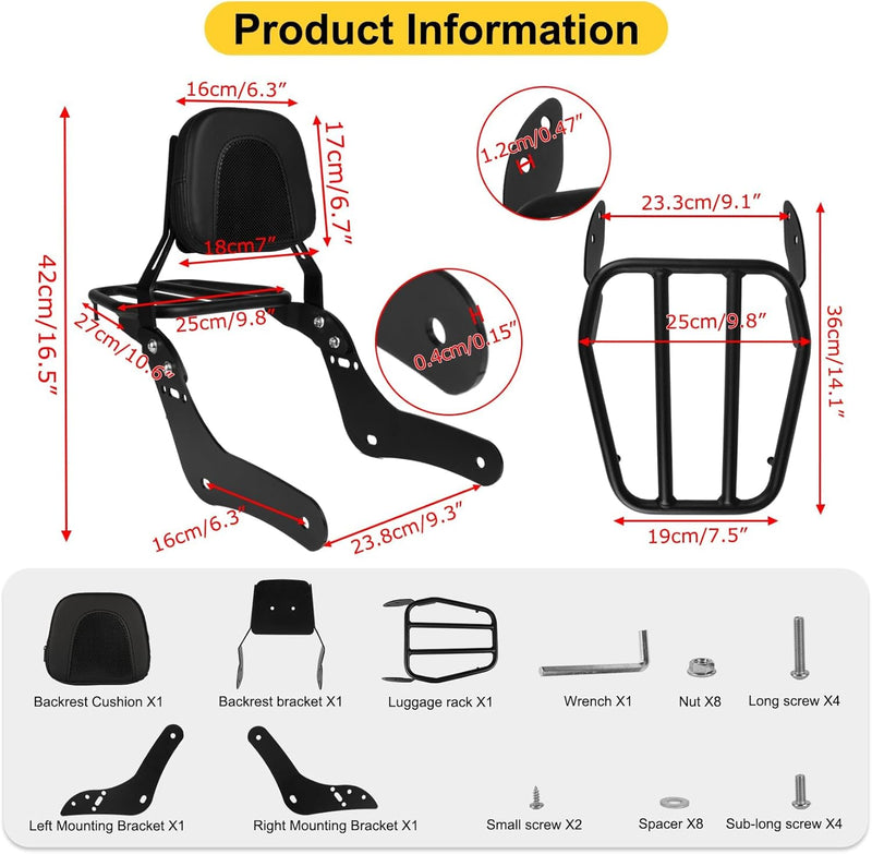 Motorrad Rückenlehne Sitzpolster mit Gepäckträger für Rebel CMX1100 CM1100 2021 2022 2023, PSLER Bei