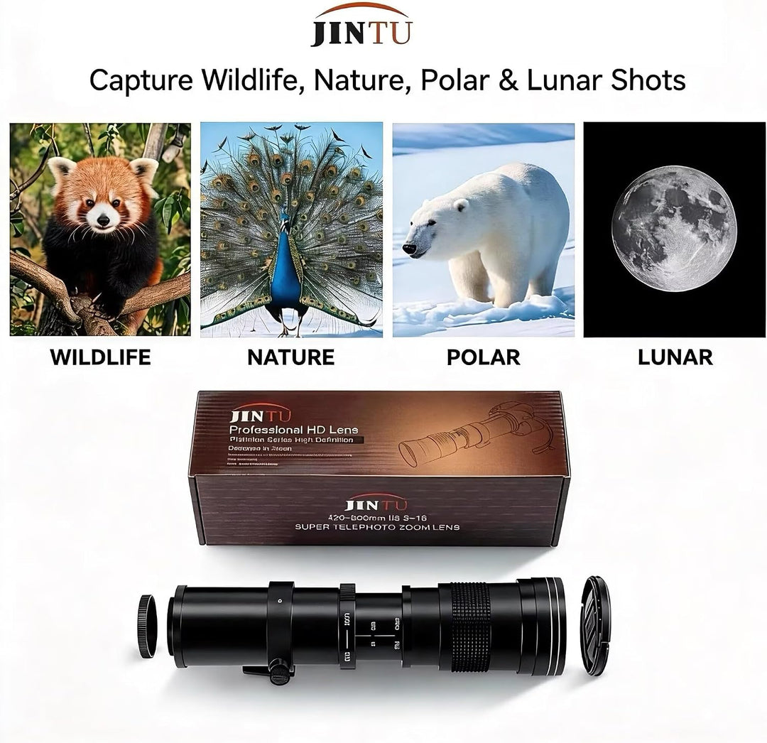 JINTU 420–800mm MF Teleobjektiv Kamera Zoomobjektiv F8.3 für Nikon SLR Kameras D780 D5600 D5500 D540