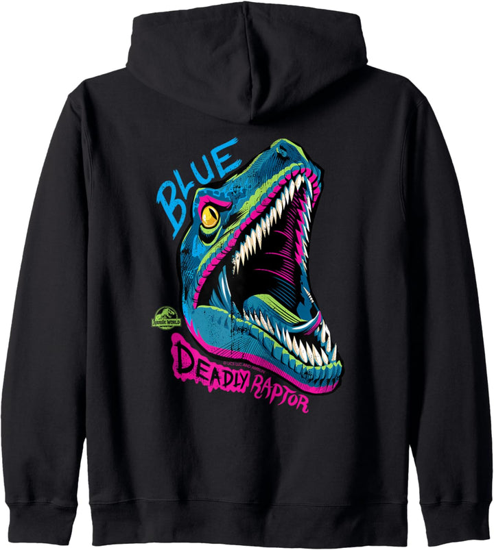 Jurassic World Neon Blue Deadly Raptor 90’s style Kapuzenjacke