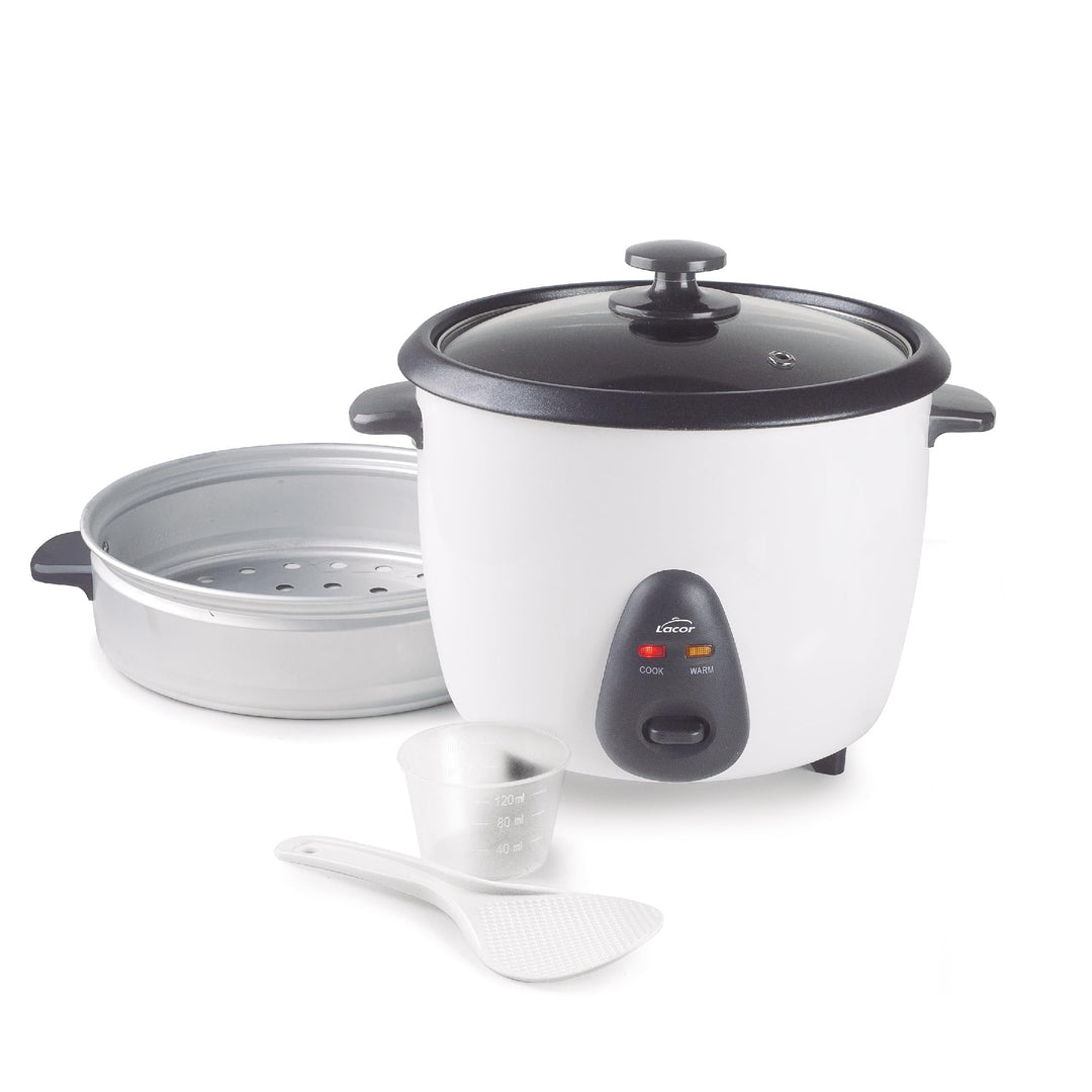 Lacor - 69441 - Elektrischer Reiskocher 1 L, 5 Portionen, ECO Antihaftbeschichtung, Glasdeckel, Kont