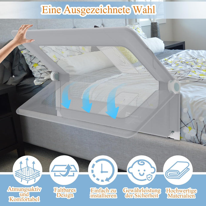HENGMEI Rausfallschutz Bett 150 cm Bettgitter Bettschutzgitter Kinderbettgitter Zusammenklappbar um