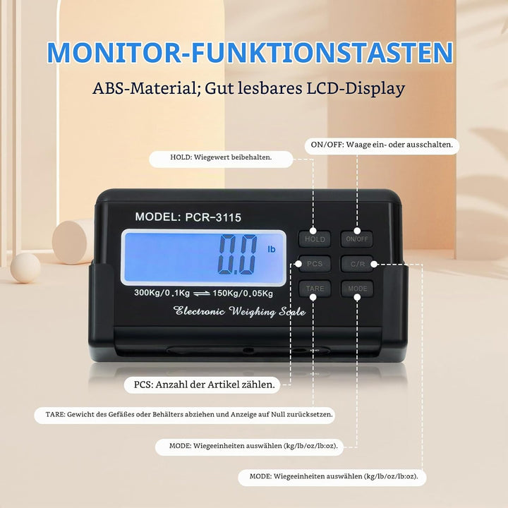 Elektronische Veterinärwaage, 103x53cm Plattformwaage Paketwaage Hundewaage bis 300kg Edelstahl Plat