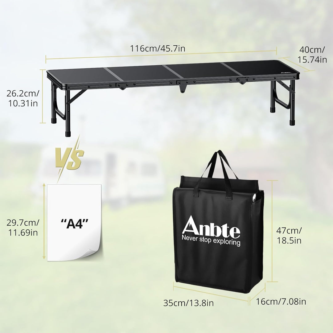 Anbte Campingtisch Klapptisch 116x40x26cm(LxBxH) mit Aluminium-Rahmen & MDF Tischplatte Niedriger Pi