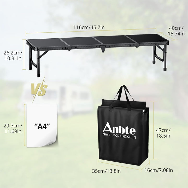 Anbte Campingtisch Klapptisch 116x40x26cm(LxBxH) mit Aluminium-Rahmen & MDF Tischplatte Niedriger Pi