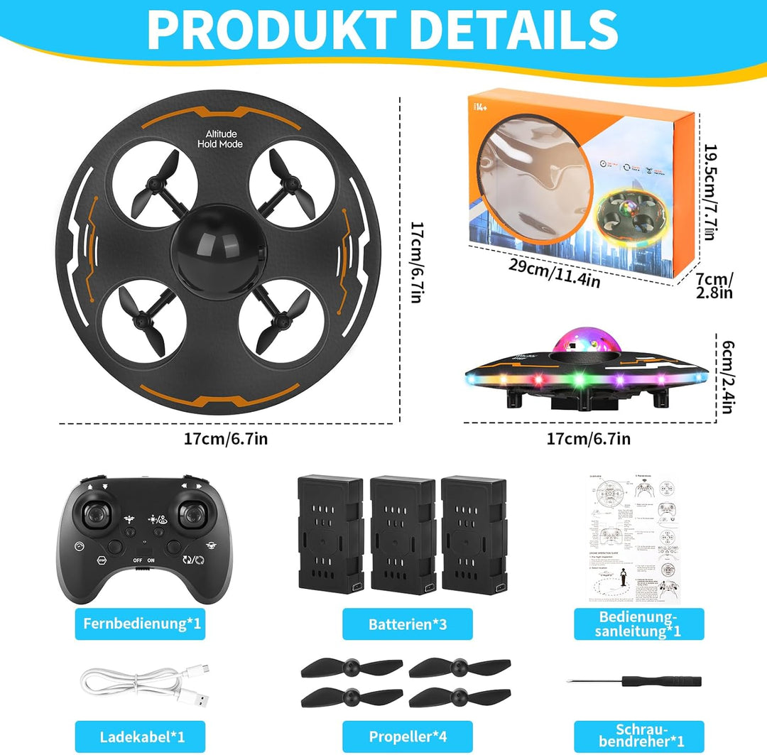 Charmofun Mini Drohne für Kinder, Drohne Kinder für Anfänger UFO 360°, RC Flugzeug Spielzeug Drone m