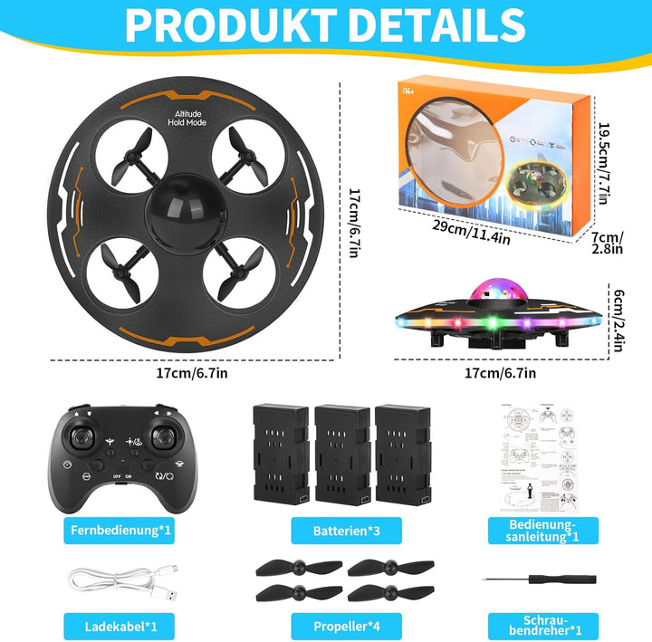 Charmofun Mini Drohne für Kinder, Drohne Kinder für Anfänger UFO 360°, RC Flugzeug Spielzeug Drone m