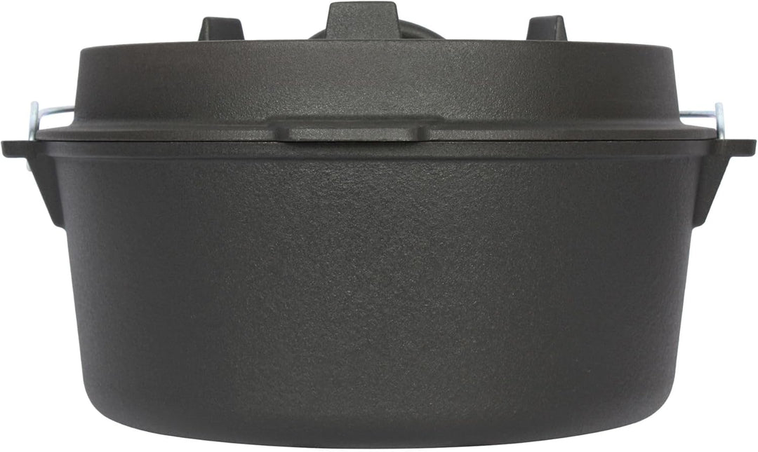 Dutch Oven 13,6 Liter von El Fuego®, 100% Gusseisen, inkl. Schürhaken und Tragebügel, Camping & Outd