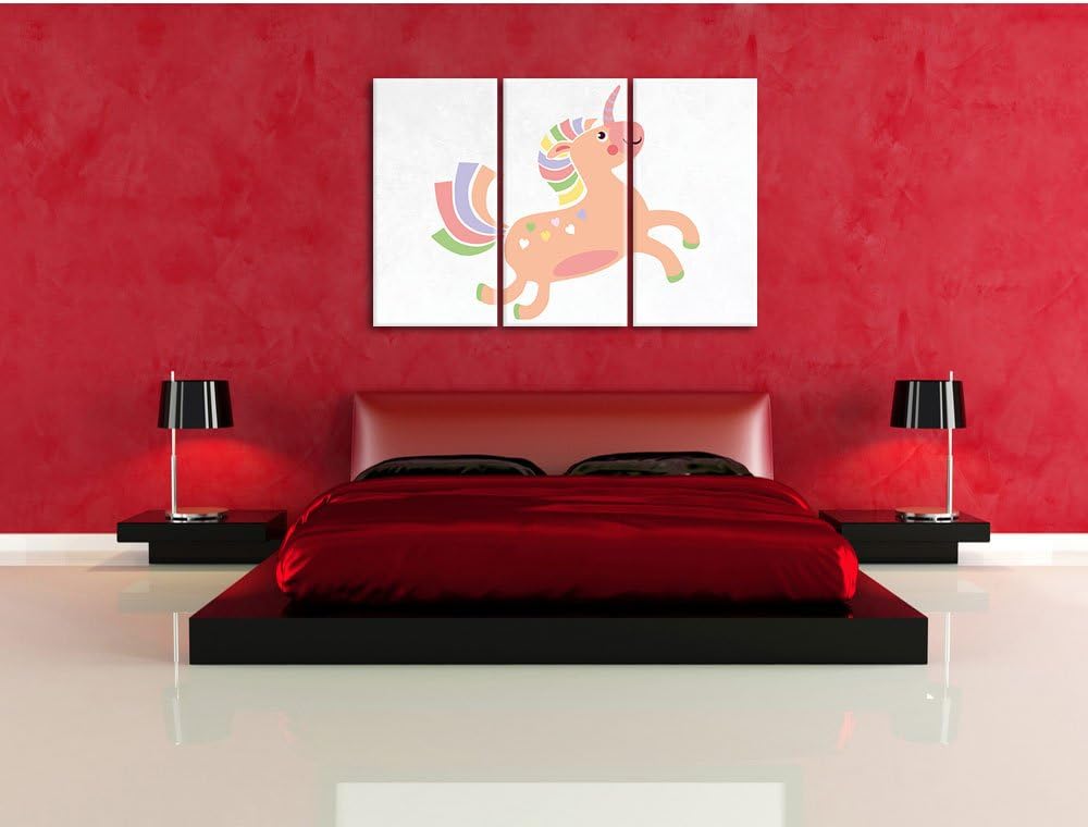 Pixxprint Flauschiges Einhorn als Leinwandbild/Grösse: 3 Teilig (120x80) cm/Wandbild/Kunstdruck/fert