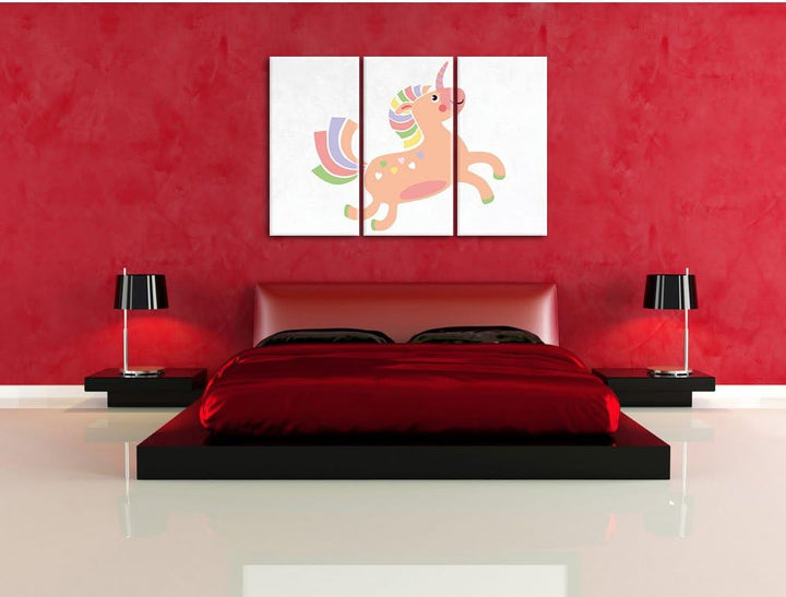 Pixxprint Flauschiges Einhorn als Leinwandbild/Grösse: 3 Teilig (120x80) cm/Wandbild/Kunstdruck/fert