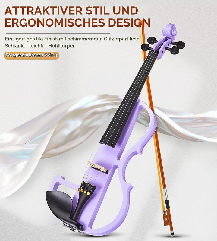 Vangoa 4/4 Elektrische Violine Stille Geige aus Massivem Holz mit Kolophonium, Tragetasche, Kabel, S