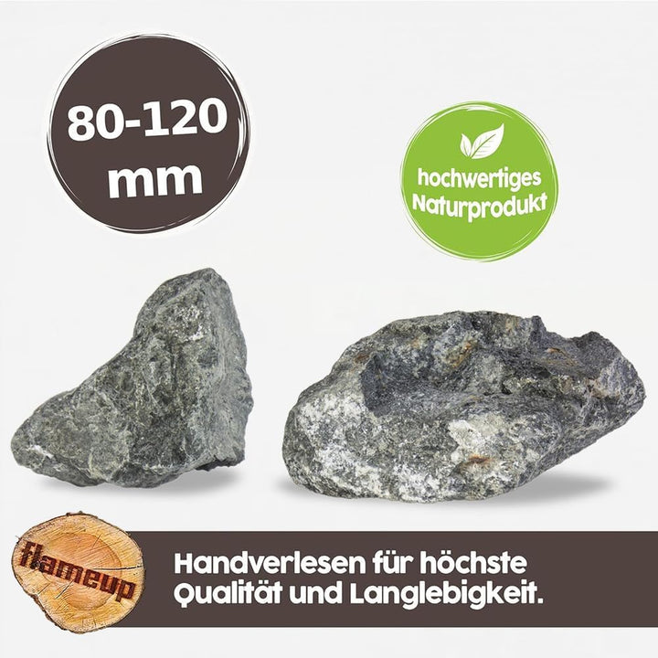 Diabas Saunasteine, 20 kg, 80-120 mm, vorgewaschene Aufgusssteine für Saunaofen, handverlesen, schad