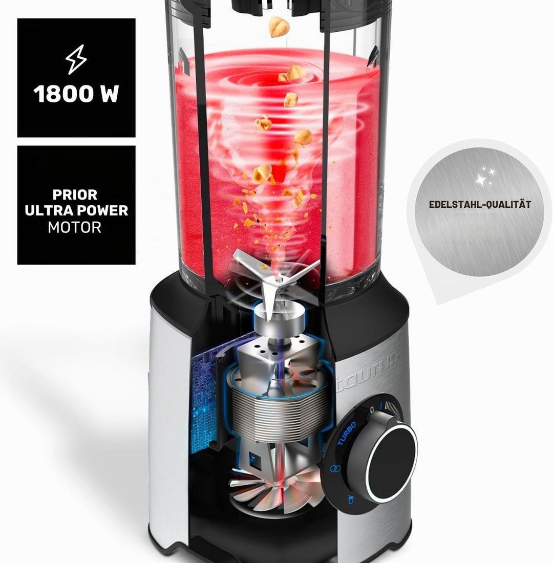 Taurus - Leistungsstarker Standmixer Prior 1800W | 20 Geschwindigkeiten | 4 Programme | Eiscrusher |