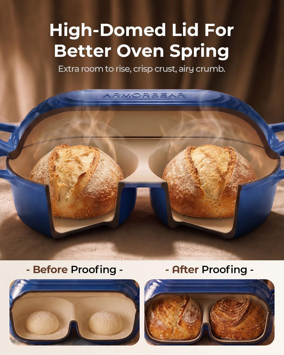 Double Dutch Oven, Brotbacktopf aus Gusseisen für Sauerteig, Blau Blau Doppel Brotbacktopf, Blau Dop