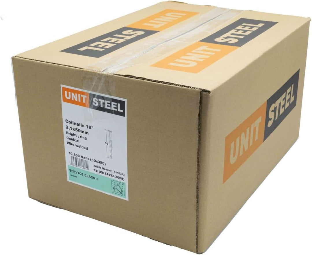 15° Coilnägel - 2,1X50mm, 10.500 stück, Ringnägel für Druckluft-Nagler, Ring/Blank, für fast alle Ma