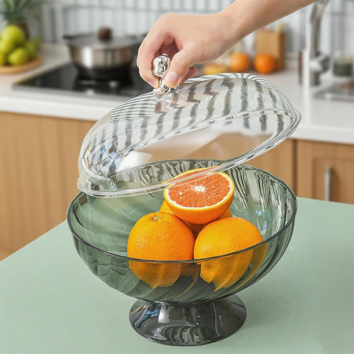 Obstschale mit Deckel und Abtropfeinsatz – Kunststoff Fruchtschale mit Fuss für Tischdeko, Snackscha