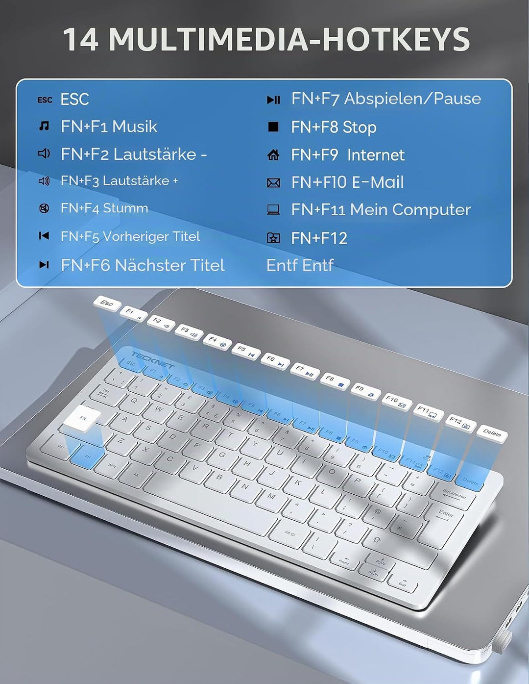 TECKNET Spanische Spezifikationen Mini-Tastatur und Maus, QWERTY Weiss, Weiß