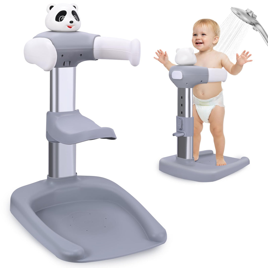 Baby Dusche Ständer, Einstellbarer Duschständer Kind mit Duschsitz & Antirutsch-Basis, Baby Badewann