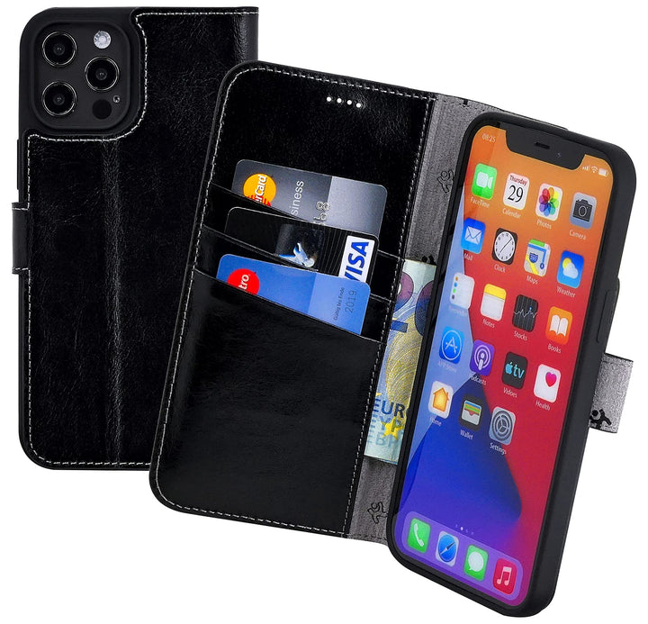 Suncase Book-Style Hülle kompatibel mit iPhone 12 Pro Max (6.7") Leder Tasche (Slim-Fit) Lederhülle