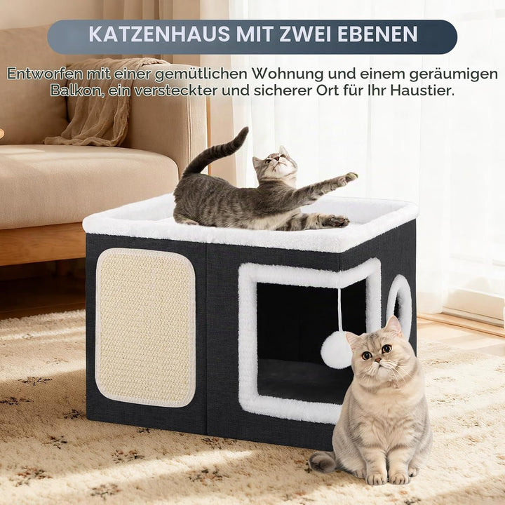 Shikha Faltbares Katzenhöhle Indoor für grosse Katzen, 43L*43B*32H cm Grosse Katzenhaus mit Kratzbre