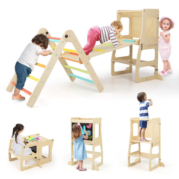 COSTWAY Kletterdreieck mit Rutsche, 7 in 1 Klettergerüst Indoor für Kinder ab 3 Jahren, inkl. Klette