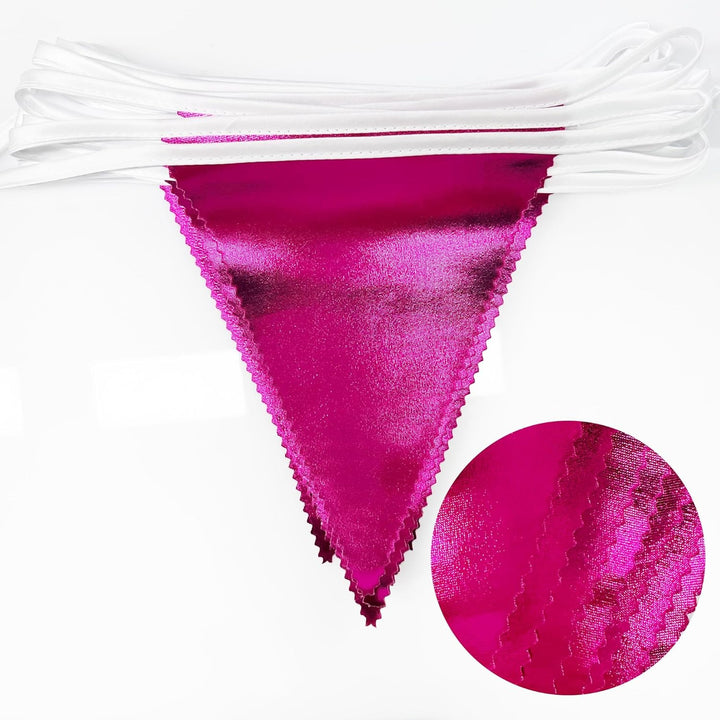 32Fuss Pinkfarbene Partydekorationen Dreieckiges Wimpelbanner Flagge Rosafarbener Metallischer Stoff