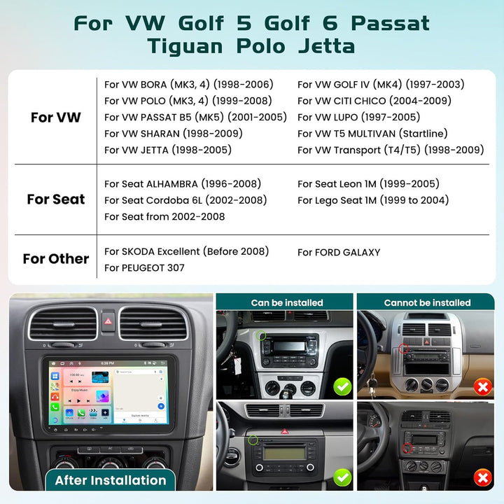 8 Core 6G+128G DSP Hikity Android 15 Autoradio für VW Golf 5 6 Passat Tiguan Polo Caddy Seat, 9-Zoll