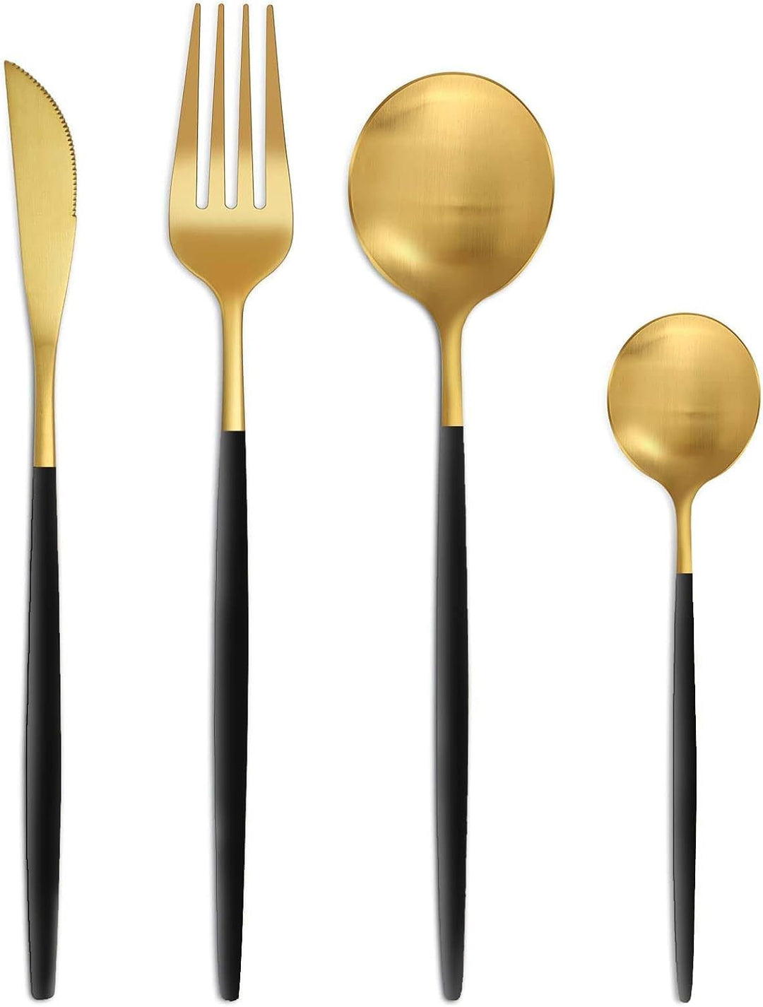 Bestdin Besteck Set 6 Personen, 24 teilig Besteck Schwarz Gold Matt, Essbesteck Set mit Messer Gabel