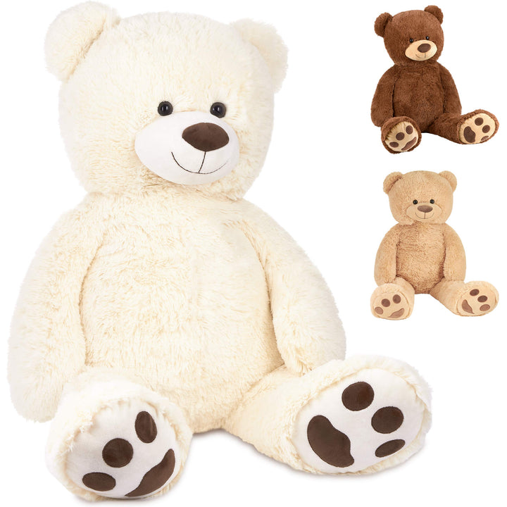 BRUBAKER XXL Teddybär 100 cm gross - Weiss - Stofftier Plüschtier Kuscheltier, Weiss