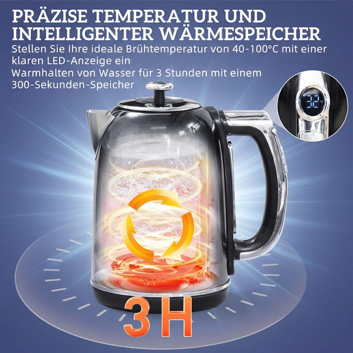 HOMCOM Wasserkocher Toaster Set 1,7L 2200W Edelstahl Wasserkocher mit 40°-100°C Warmhaltefunktion Me