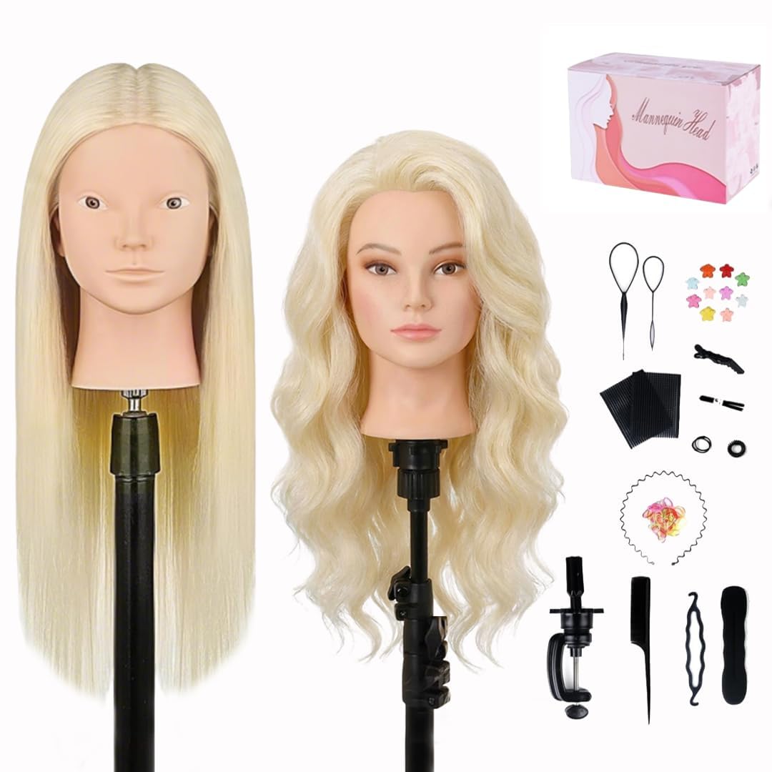 Frisierkopf Echthaar, TopDirect 66cm/26 Zoll 70% Echtes Haar Ubungskopf Friseur Trainingskopf mit Fl