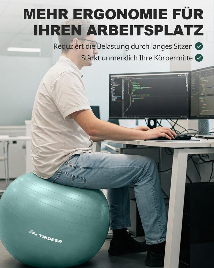 Trideer Gymnastikball – Sitzball, Pezziball &amp; Pilates Ball für Büro &amp; Rückentraining, Balance Ball f