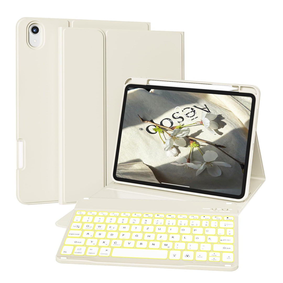 Hülle mit Tastatur für iPad 11 Generation A16/10 Generation (11/10.9 Zoll, 2025/2022), 7-farbige Bel