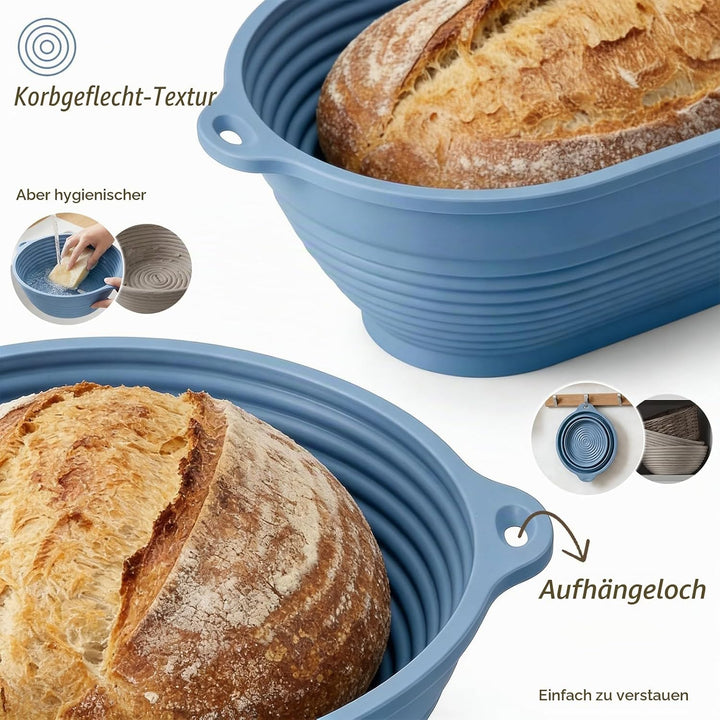 Gärkörbchen Set aus Silikon, 2 Gärkorb Brot Oval &amp; Rund, Faltbar Brotgärkorb, Gärkorb Sauerteig Star
