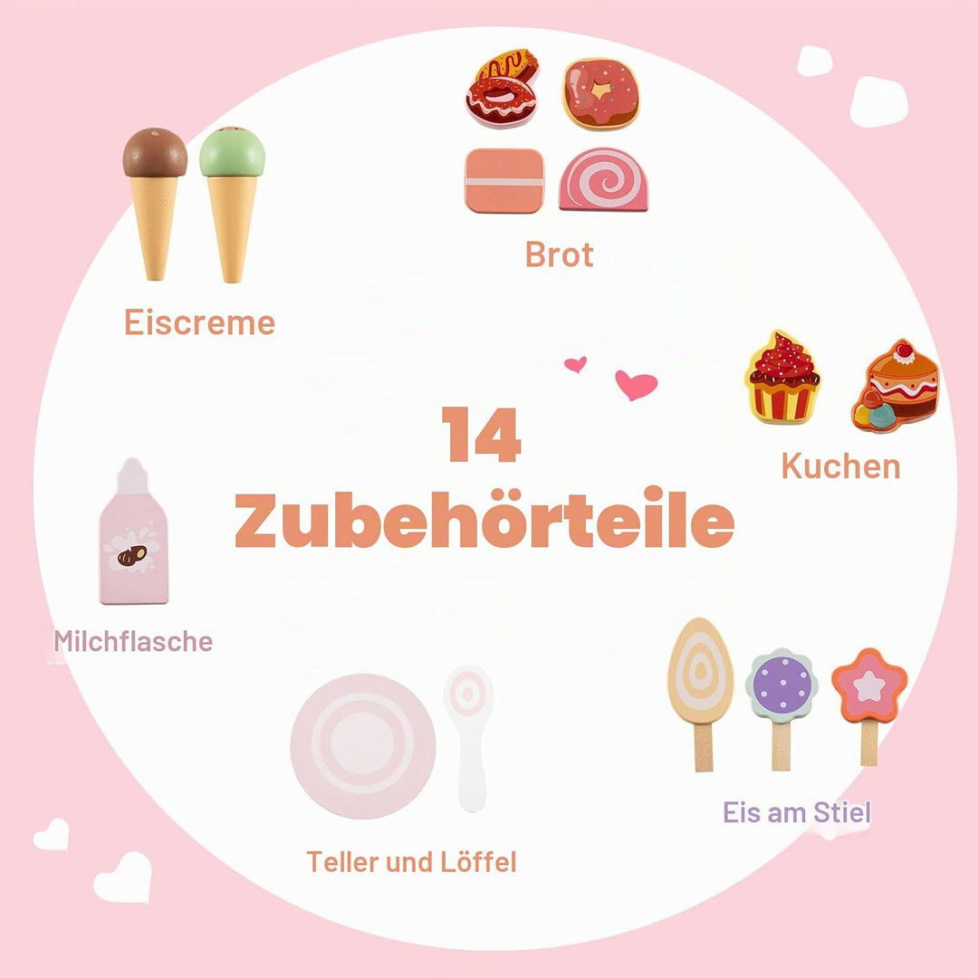 LIFEZEAL Lauflernhilfe Holz, Baby Lauflernwagen mit süssem Zubehör, Montessori Lauflernspielzeug mit