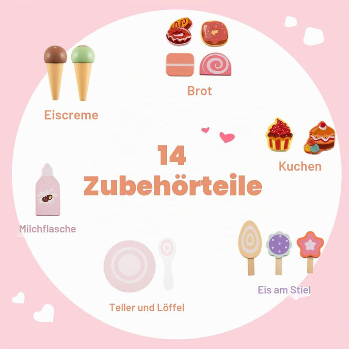 LIFEZEAL Lauflernhilfe Holz, Baby Lauflernwagen mit süssem Zubehör, Montessori Lauflernspielzeug mit