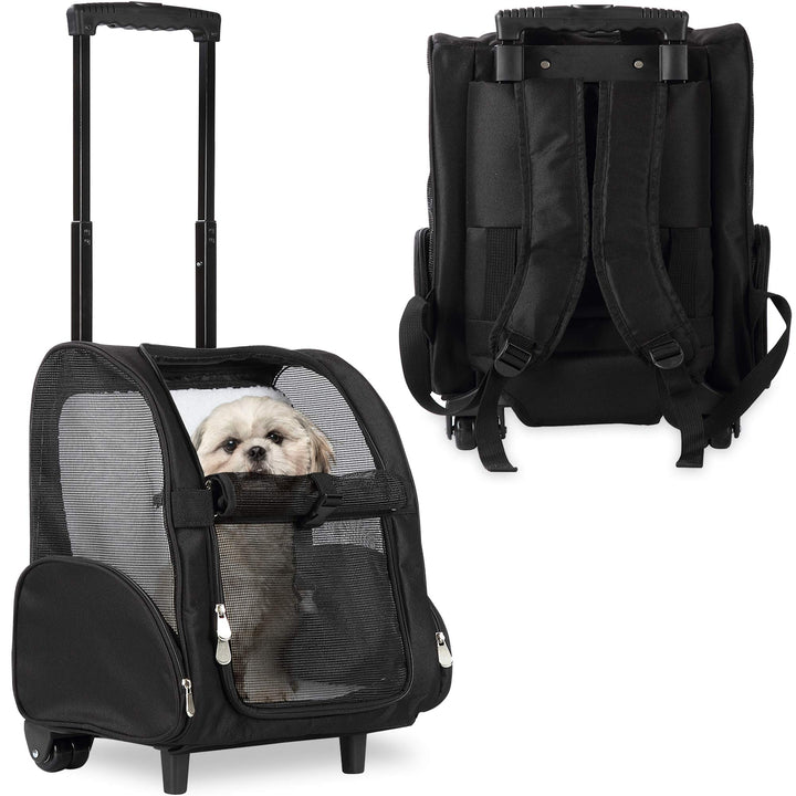 Kopeks Deluxe-Rucksack/Reisetasche für Haustiere mit Doppelrollen, Large, schwarz 1 Stück (1er Pack)