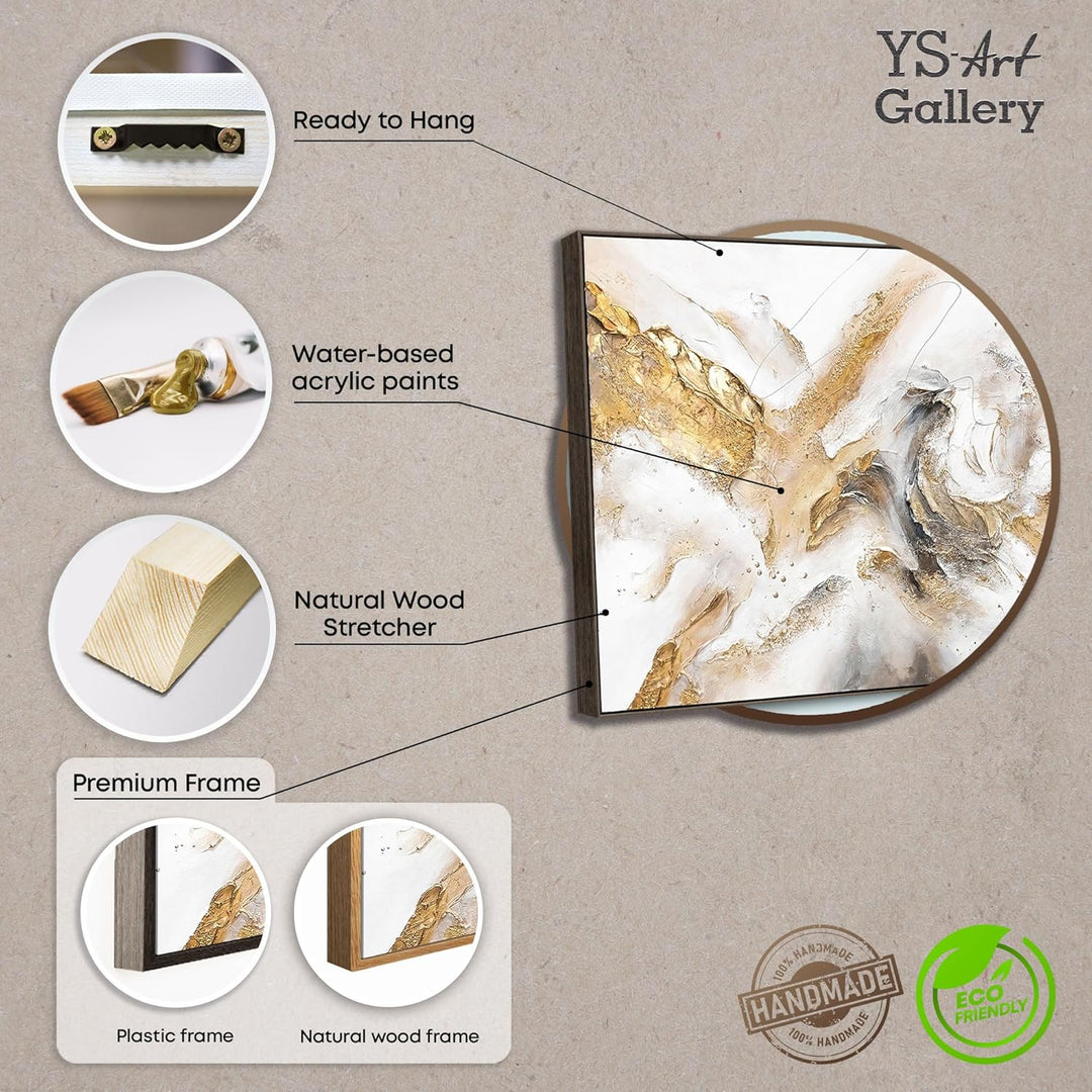 YS-Art XXL Design Abstrakt Acryl Gemälde auf Leinwand mit Rahmen Konsonanz handgemalte Wandbilder Wo