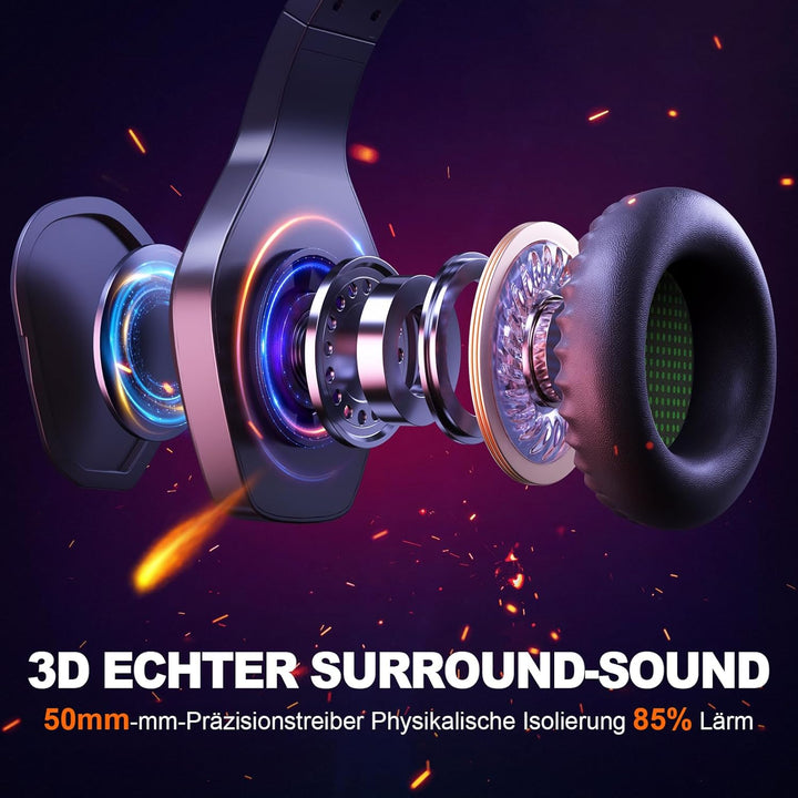 Krysenix PG1 RGB Gaming Headset für PS4, PS5, PC, Xbox,Switch, Kabel Gaming Kopfhörer mit LED Licht,