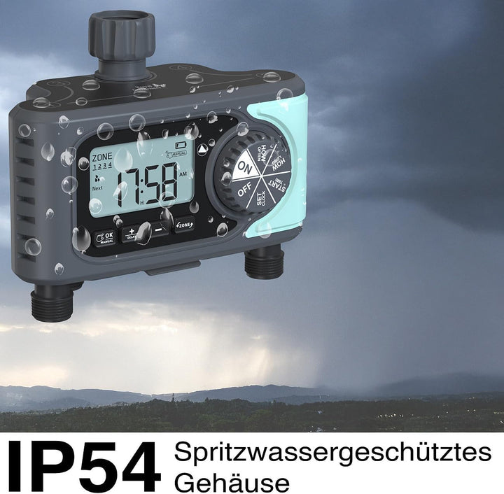Royal Gardineer Bewässerung Computer: Digitaler Bewässerungscomputer mit Display, 4 Zonen, programmi