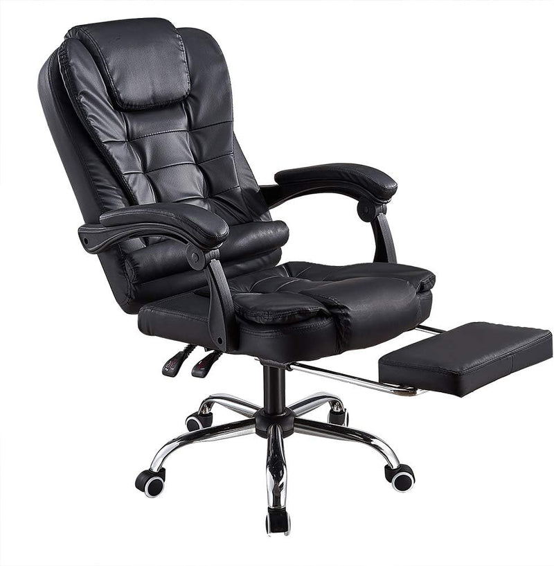 Panana Bürostuhl Heavy-Duty Executive Liegesessel mit Fussstütze aus PU-Leder Gaming-Stuhl (Schwarz)