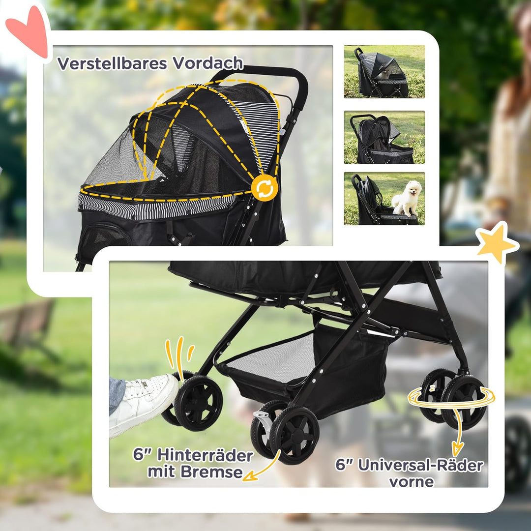 PawHut Hundebuggy Hundewagen Buggy für kleine Hunde und Katzen Haustierwagen Pet Stroller Katzenbugg