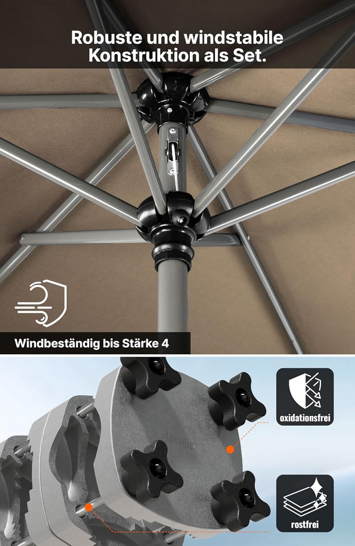 4smile SunnyShade Sonnenschirm Balkon mit Halterung im 3-er-Set, UV 50+, 210x140 cm, Taupe, Sonnensc