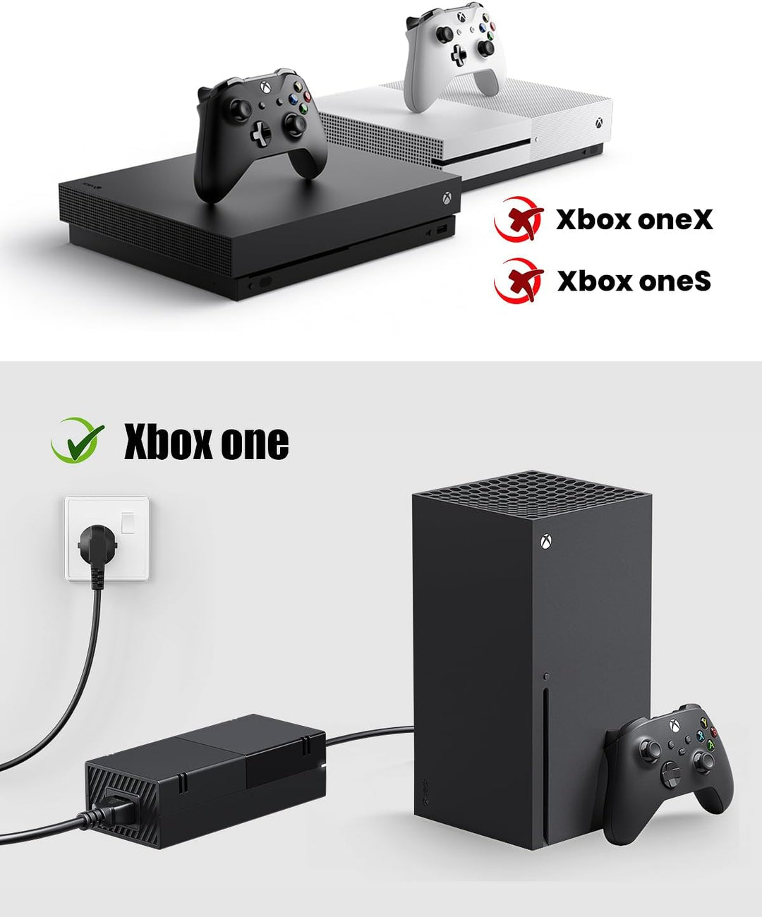 Xbox One Netzteil für Xbox One Konsolen Adapter Ladegerät mit EU Ladekable onsole Ersatz Kit Netztei