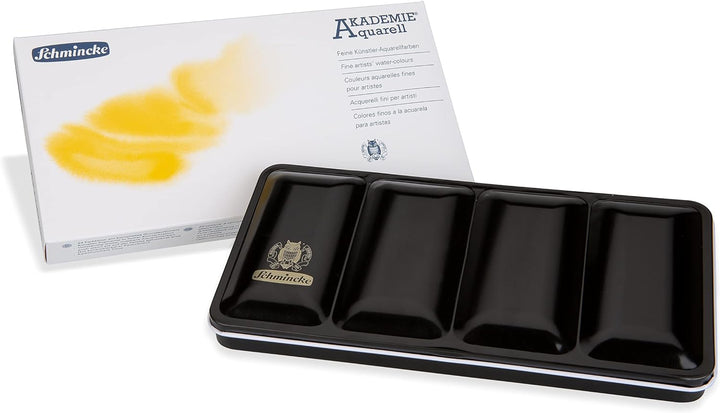 Schmincke – Akademie Aquarell Farbkasten, Vollsortiment 24 x 1/1 Näpfchen, 75 425 097, Metallkasten,
