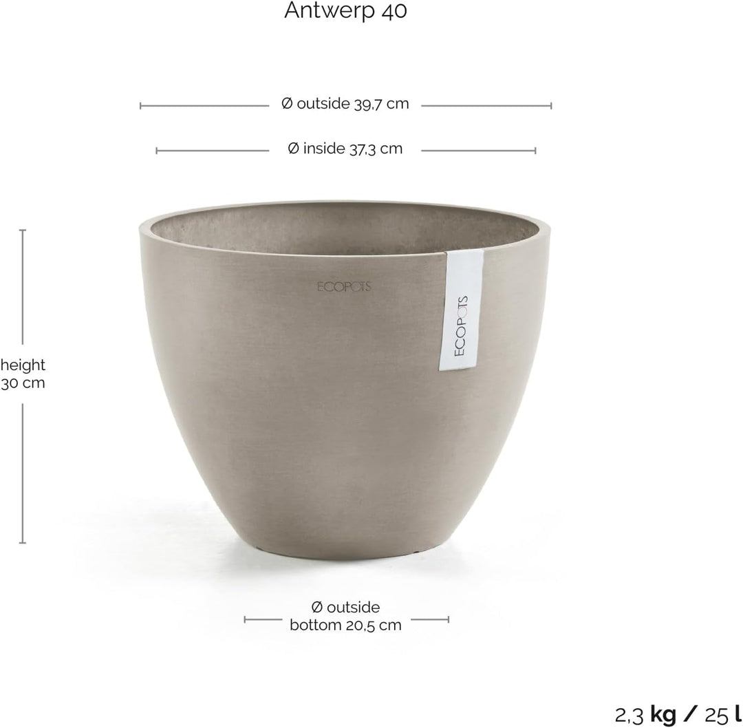 ECOPOTS Blumentopf Antwerp Braun Grau - Durchmesser Ø 40 cm rund gross - Pflanzentopf aus Recycling