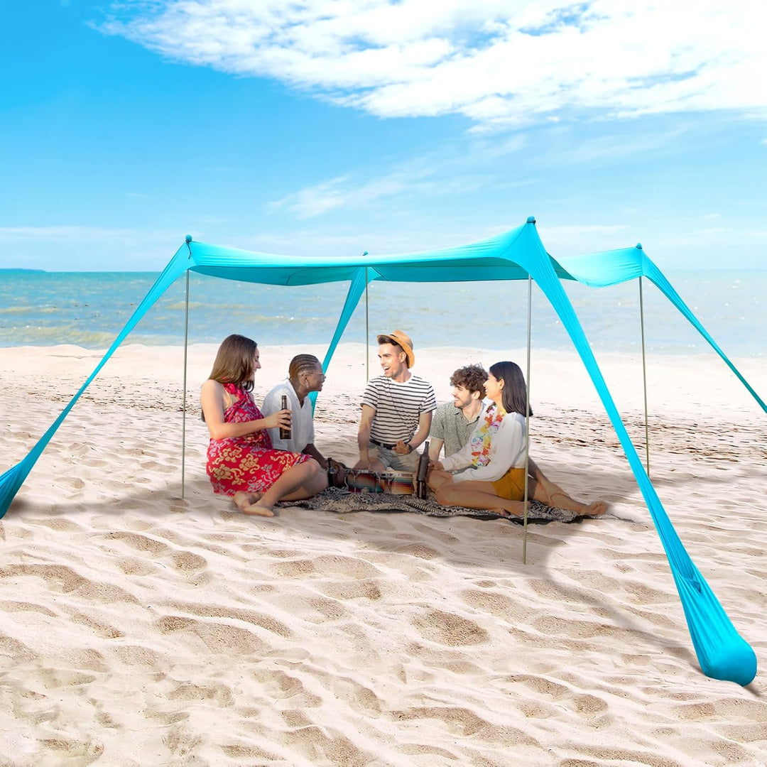 Familien-Strandzelt, Baldachin, Sonnenschutz, Pop-Up-Strandzelt, Sonnenschutz, Stabilität, 4 Stangen
