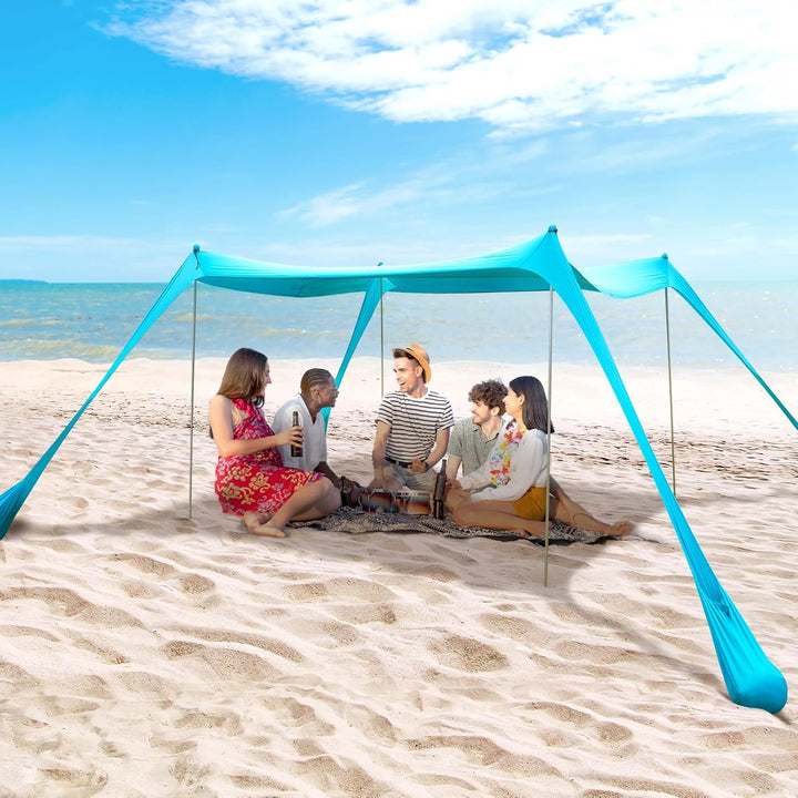 Familien-Strandzelt, Baldachin, Sonnenschutz, Pop-Up-Strandzelt, Sonnenschutz, Stabilität, 4 Stangen