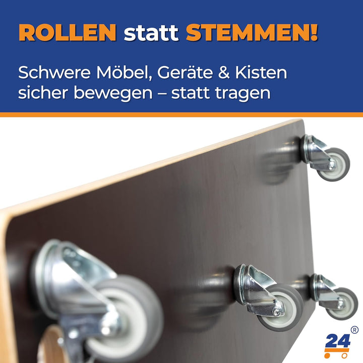 Lastenmeter – Transportroller 100x30 cm – 180 kg Traglast – 5 kugelgelagerte 360° Rollen, 2 mit Fest